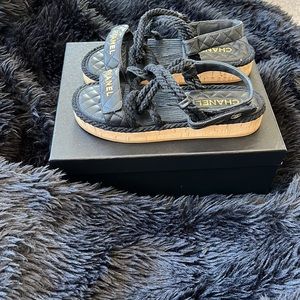 Black authentic chanel cord rope sandals